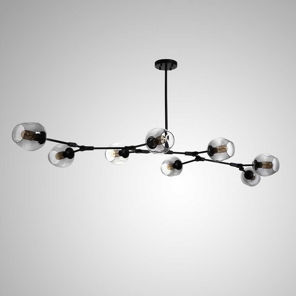 Modern Minimalist Tree Branch Smoky Grey Glass Globe Shade Adjustable Large 8-Light Pendant Light Metal in Black window image
