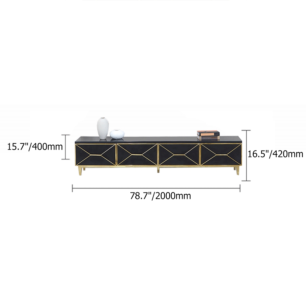 78" Modern White TV Stand Glass Top Media Console with 4 Drawers in Gold window image