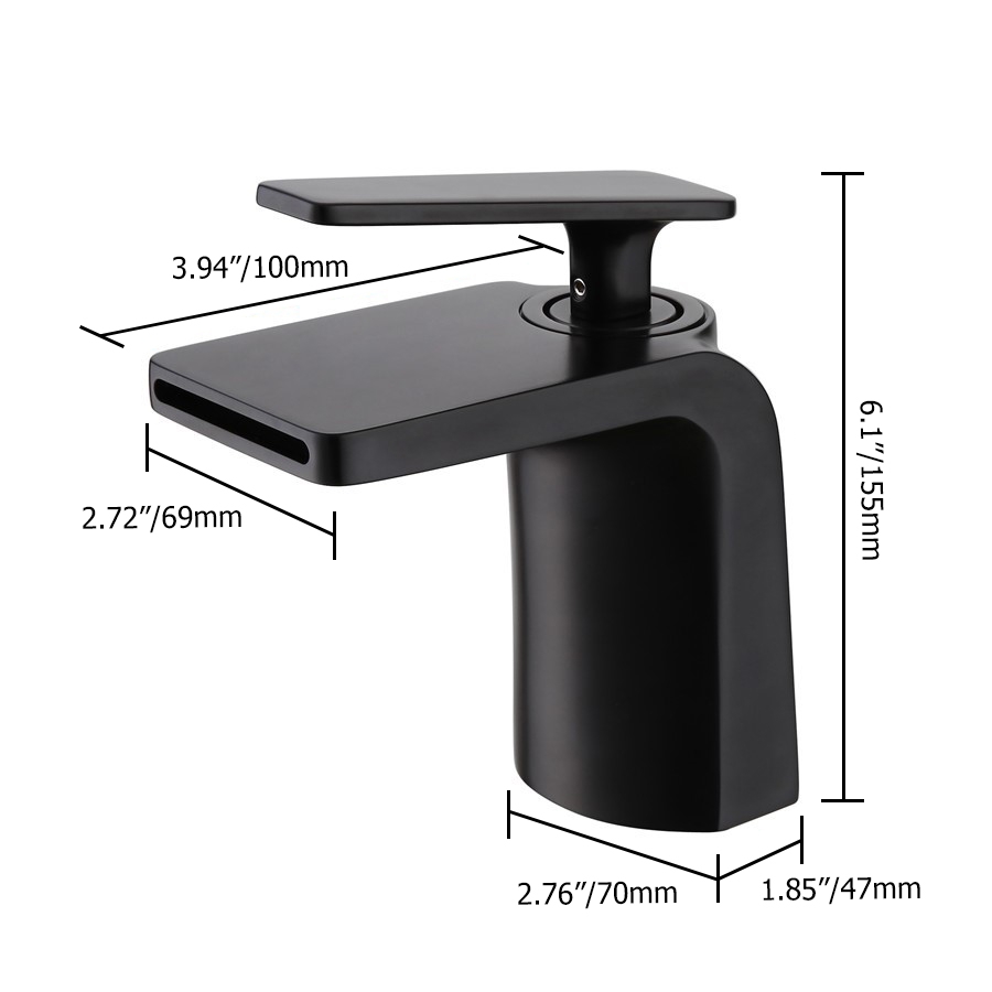 Contemporary Waterfall Bathroom Sink Faucet Single Handle One-Hole Sink Faucet in Matte Black window image