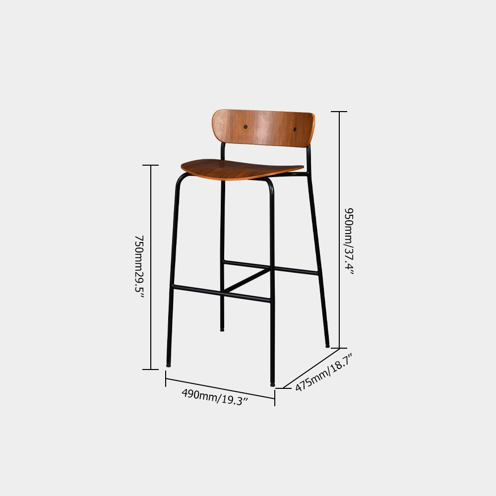 Walnut Counter Height Bar Stool Solid Wood Counter Stool with Footrest Metal window image