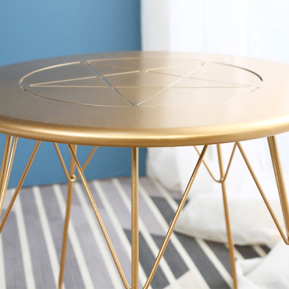 Modern Metal End Table with Storage Shelf Round Tabletop Gold window image