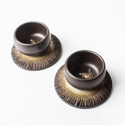 Round Handmade Ceramic Coasters Brown & Beige Drink Coasters Meditation Set of 4 window image