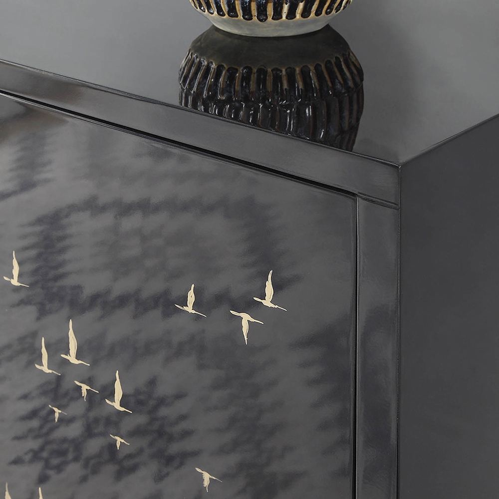 1500mm Modern Sideboard Black Buffet with 4 Doors 4 Shelves in Gold window image