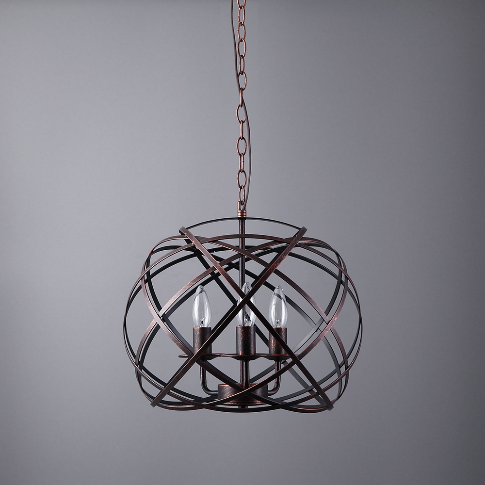 Industriële Loft Geometrische 3-licht Globe kroonluchter Antieke koperen kaars stijl kroonluchter Vensterafbeelding