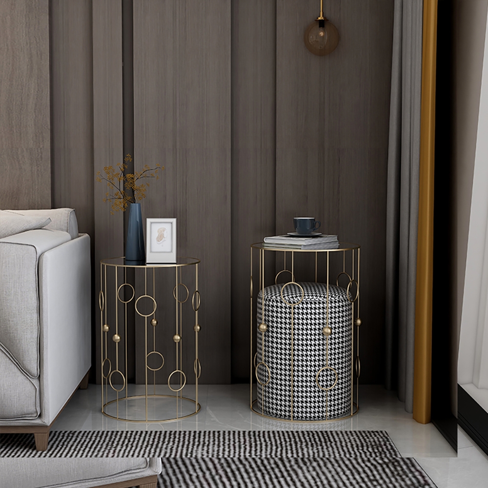 3-Piece Modern End Table Set with Glass Top Metal Frame Side Table Set window image