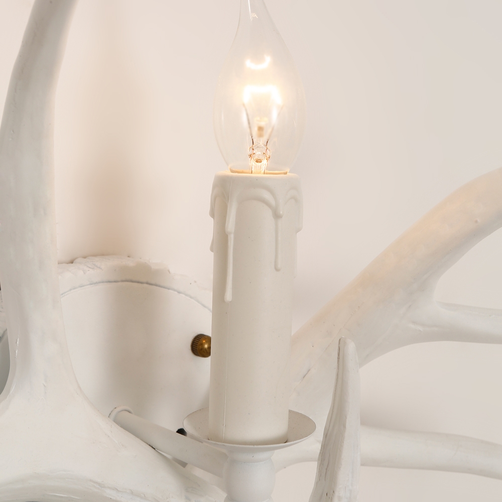 Lodge Solid White Resin Faux Deer Antler Indoor Wall Sconce with 1 Candle Light window image