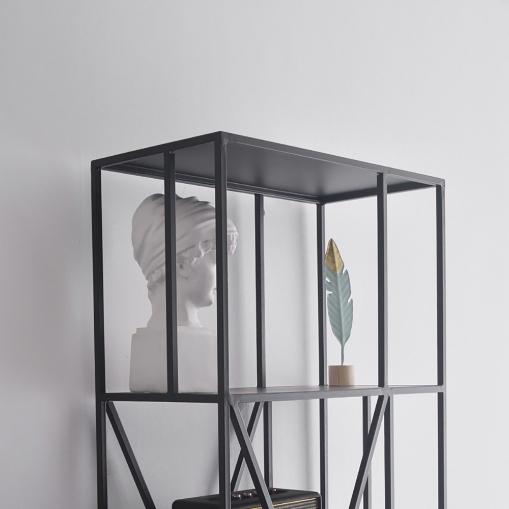 Black Modern Geometric Bookshelf Metal Shelving with 5-Tier Shelf window image