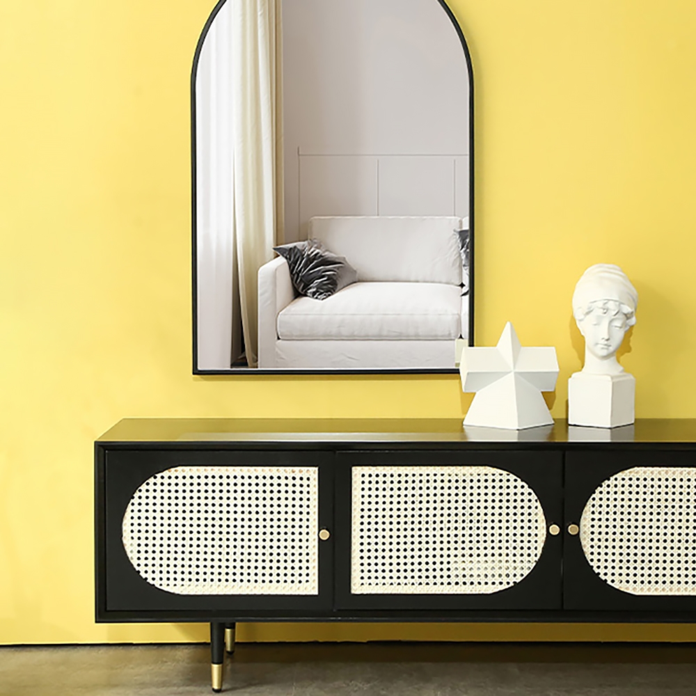 1800mm Solid Wood Rattan TV Stand with 4 Doors Cable Management Nordic Pastoral Style window image