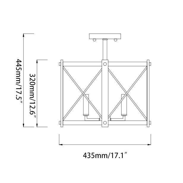 Retro Industrial 3-Light Drum-Shaped Metal & Wood Frame Semi Flush Ceiling Light in Rust window image