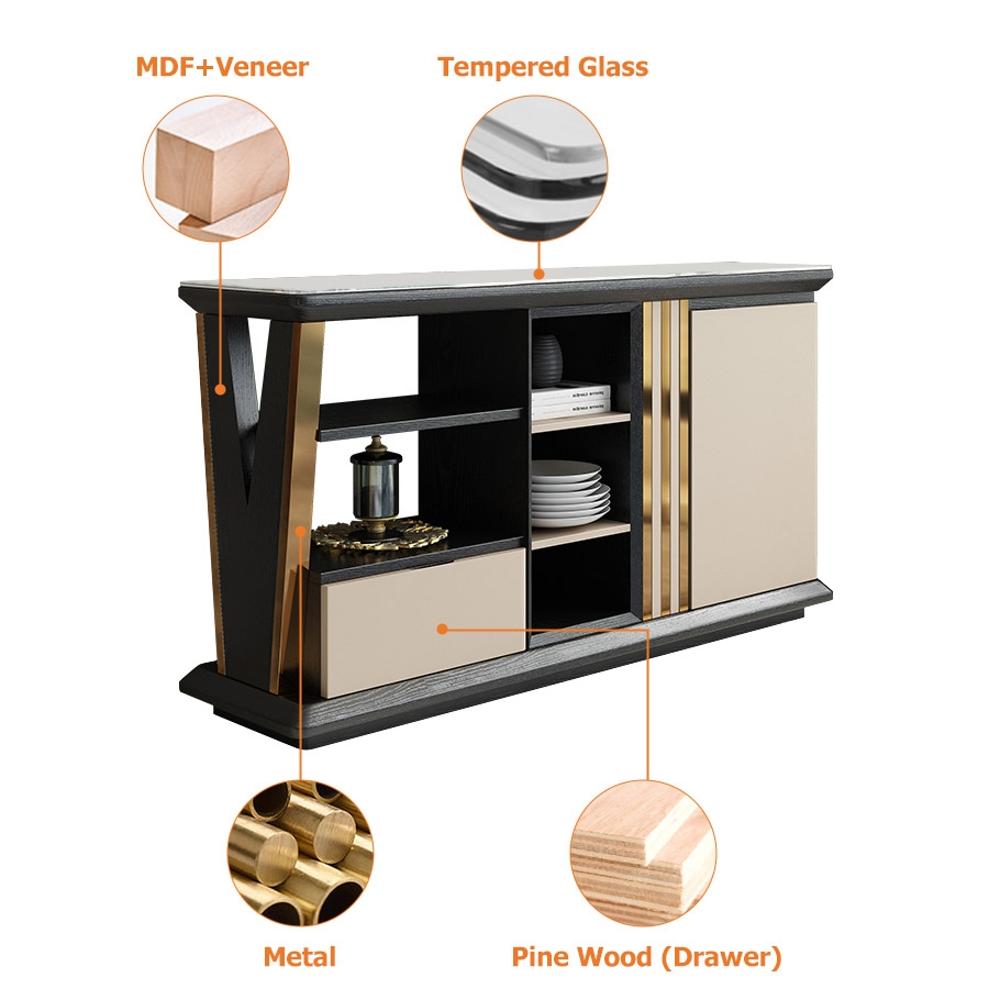 Modern Sideboard Buffet Gold Sideboard Table with Drawer & Shelf Accent Cabinet Open Storage window image