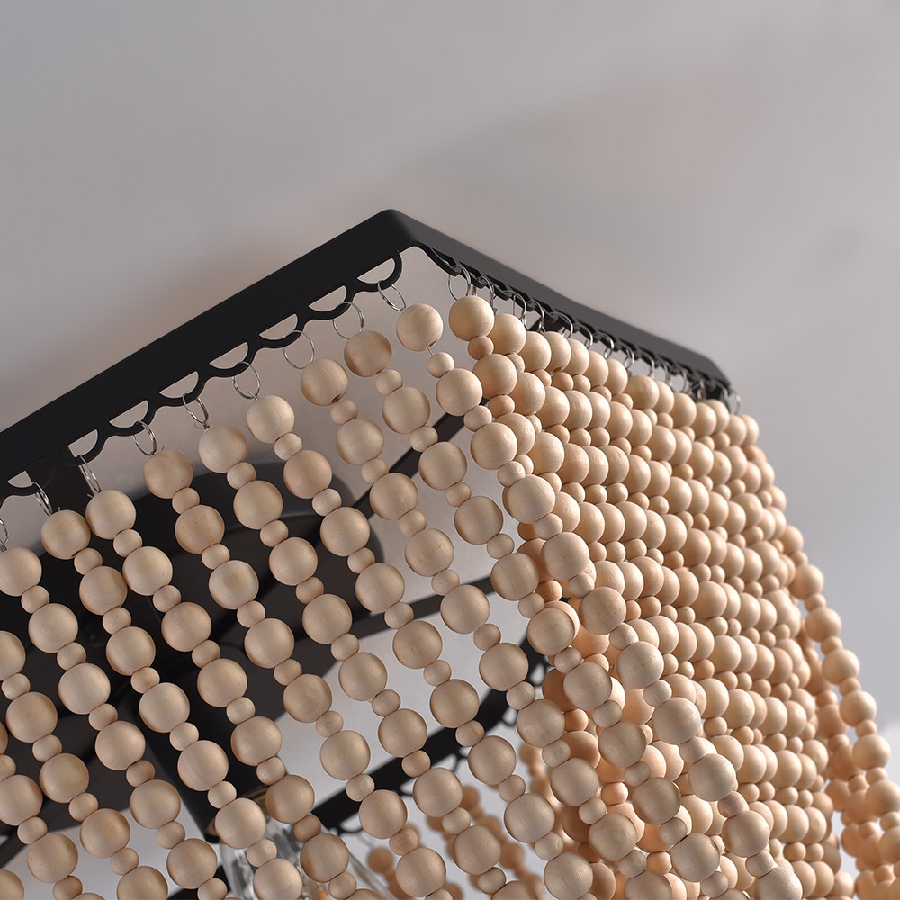 Dowa Farmhouse Cottage Plafonnier en bois avec cadre en métal 1 lumière Noir image de fenêtre