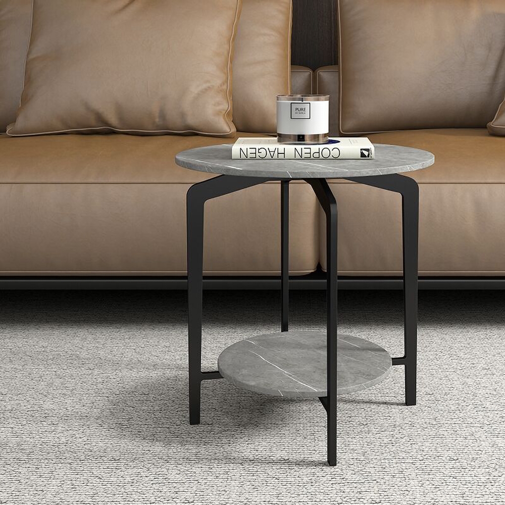 Round 2-Tiered End Table with Storage Sintered Stone Top Side Table window image