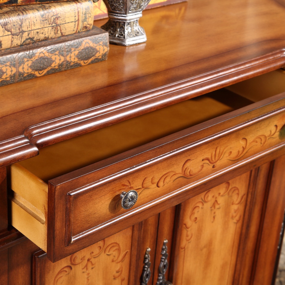 1220mm Vintage Walnut Sideboard Buffet Accent Cabinet with 4 Doors & Shelf & Drawer window image