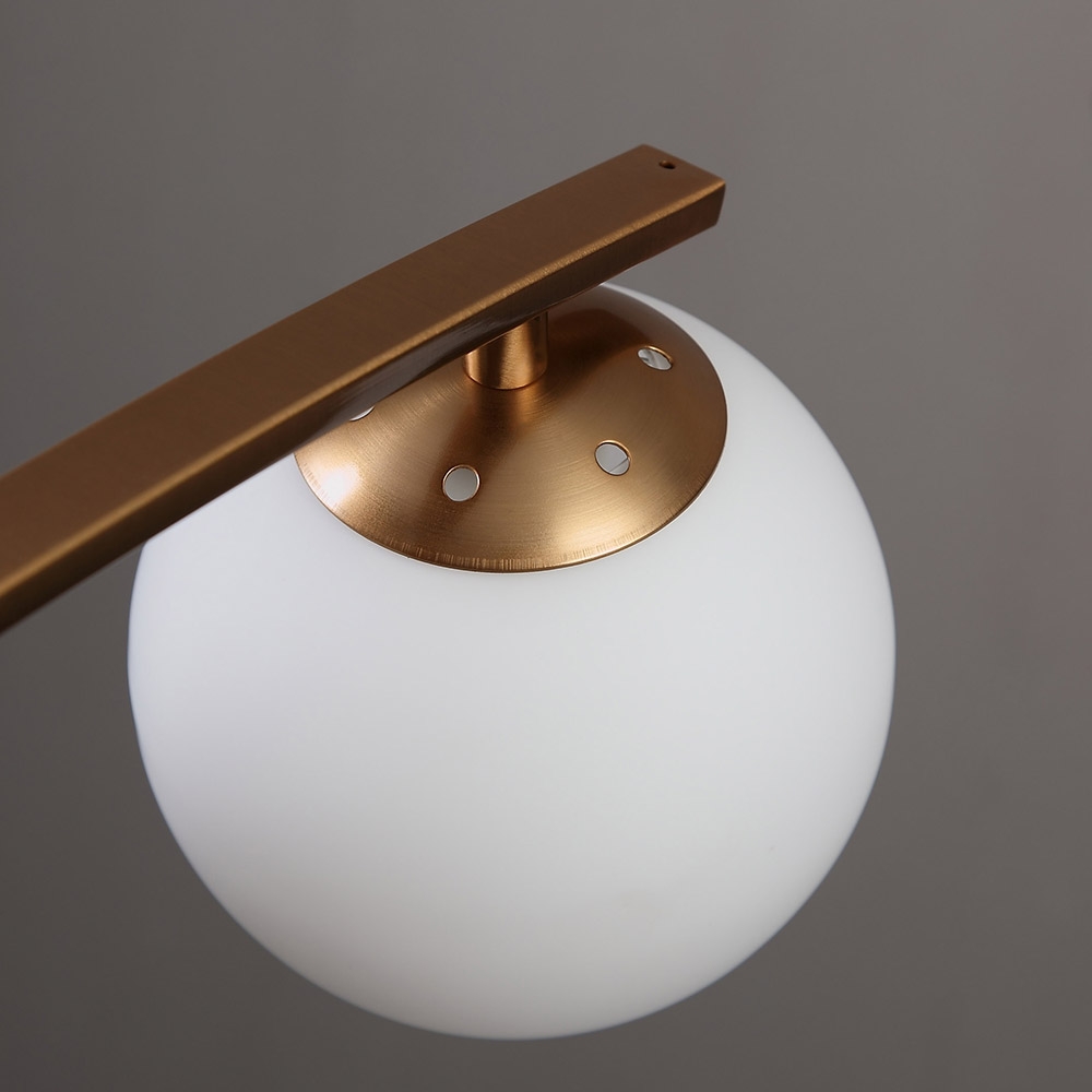 Modern 4-Light White Glass Globe Brass Metal Semi Flush Mount Ceiling Light Fixture window image