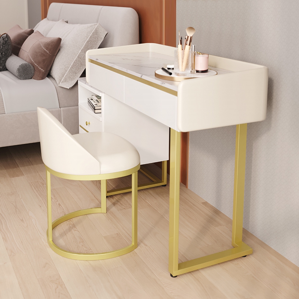 White Modern Dressing Makeup Vanity Expandable Dressing Table with Cabinet window image