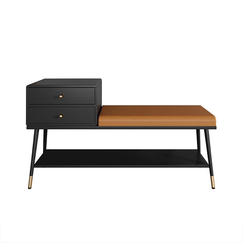 Contemporary Shoe Storage Bench with Shelf & 2 Drawers in Ginger Yellow window image