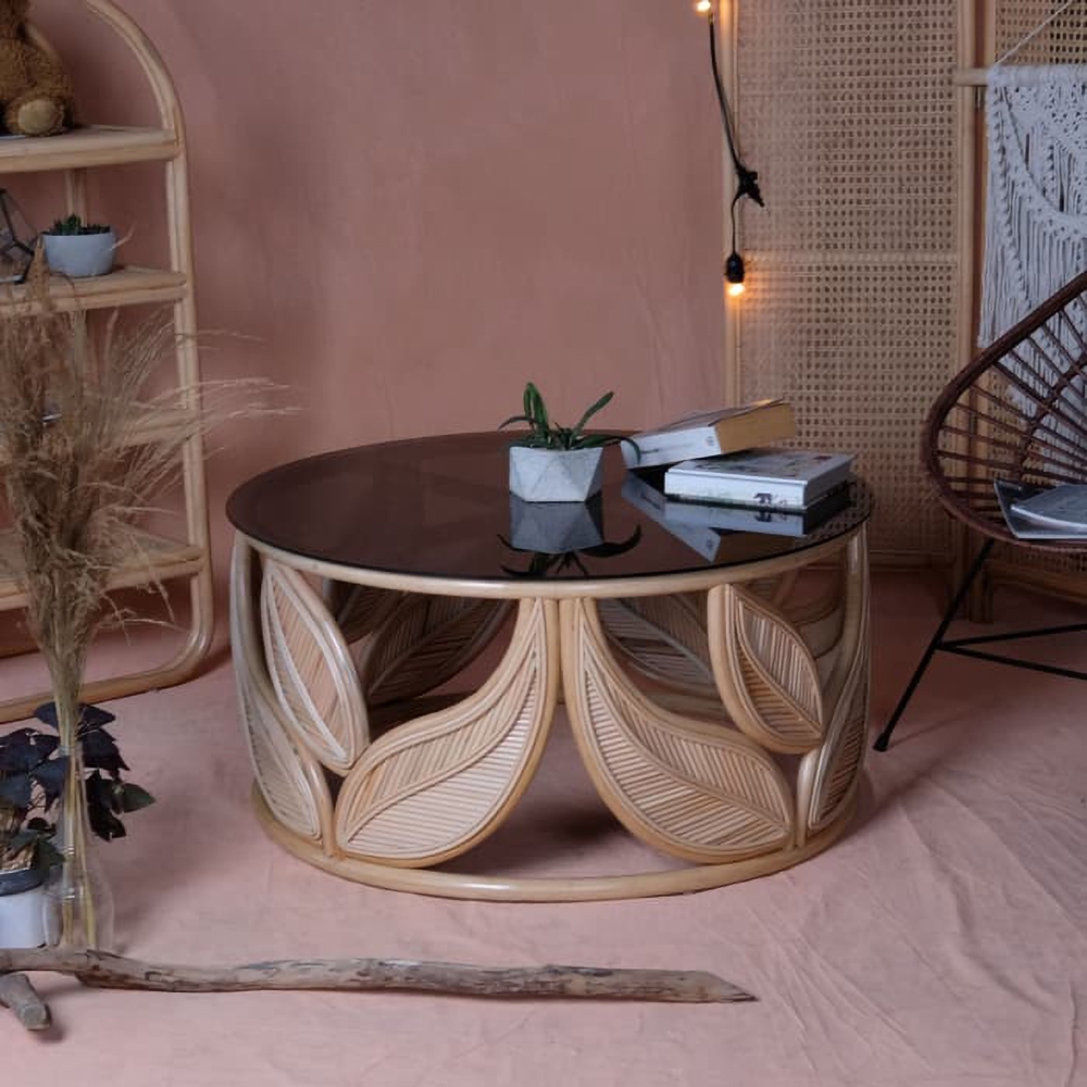 Rustic Coffee Table with Tempered Glass Top Retro Accent Table window image