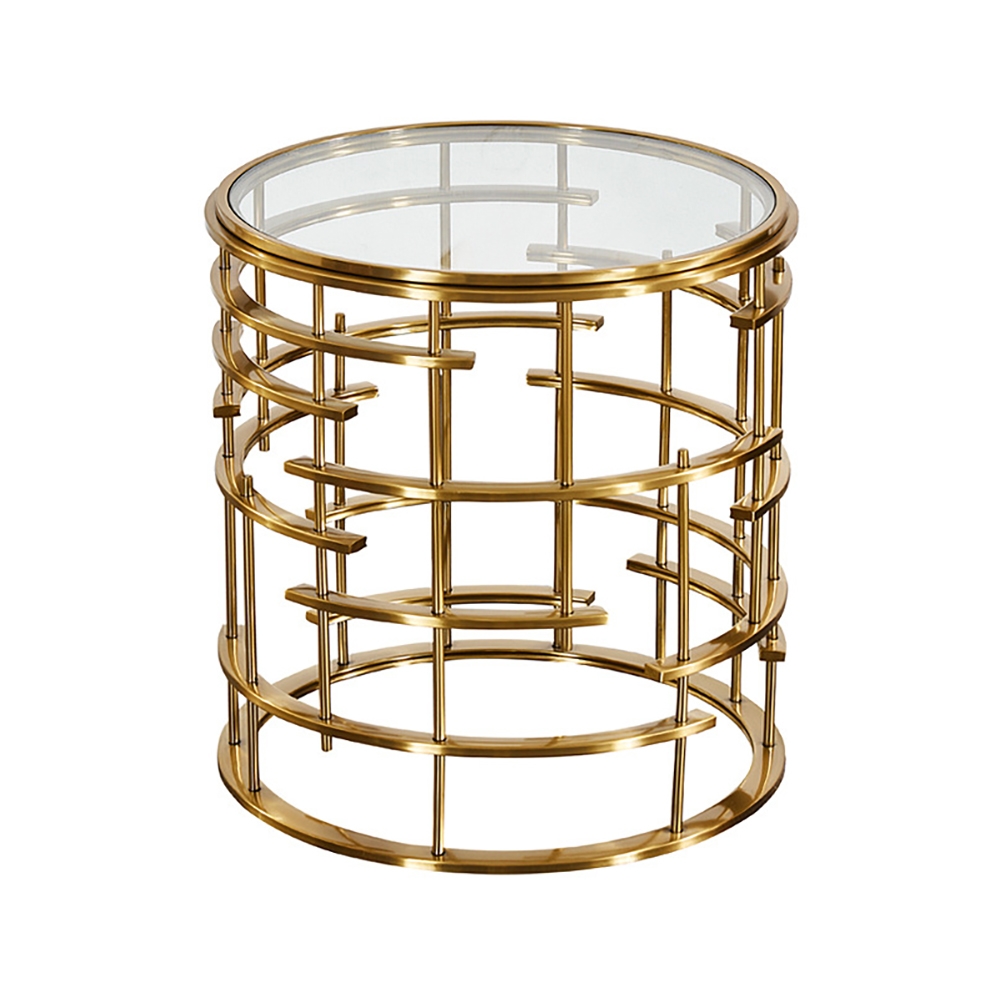 Modern Round Side Table with Tempered Glass Top & Gold Stainless Steel window image