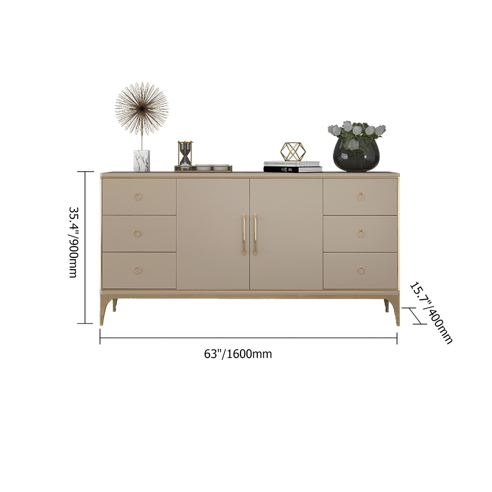 63" Modern Champagne Sideboard Buffet 2-Doors & 6-Drawer Kitchen Cabinet window image