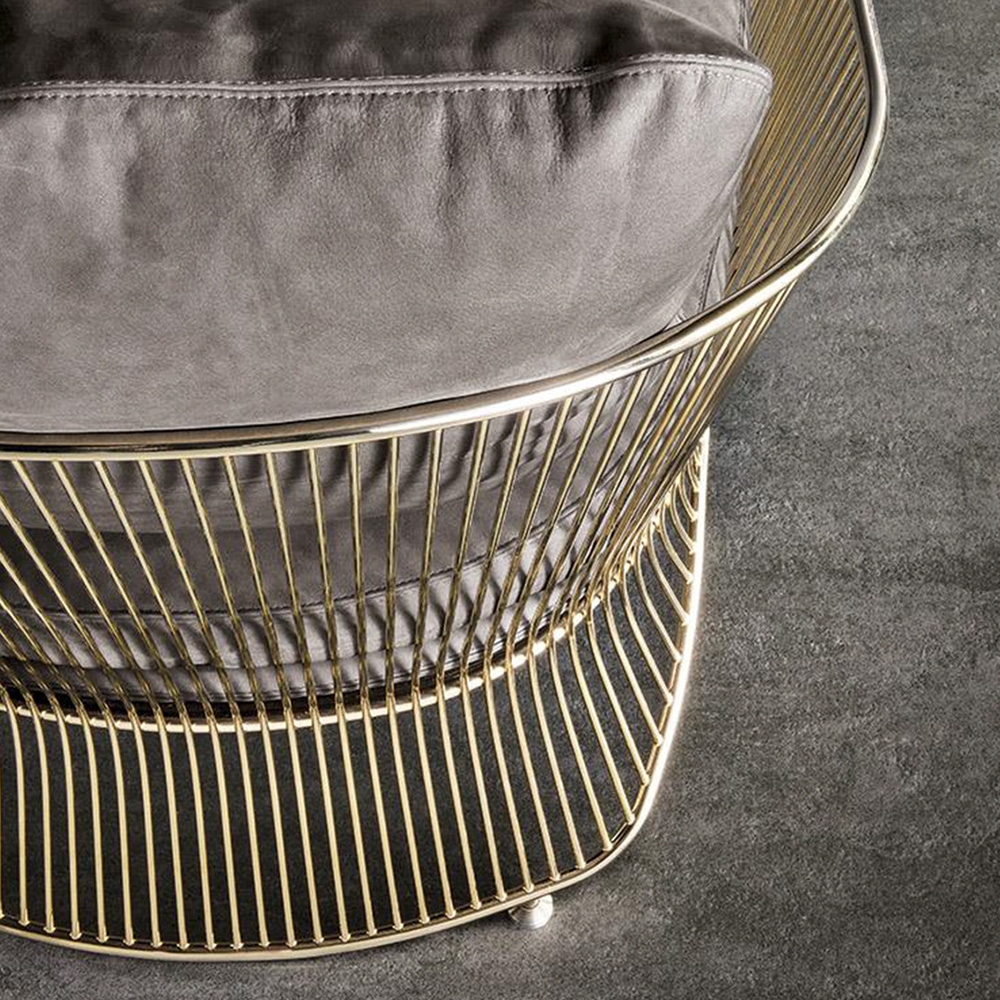 Mid-century Gray Velvet Accent Chair Upholstered Armchair Gold Stainless Steel Frame with Pillow Back window image