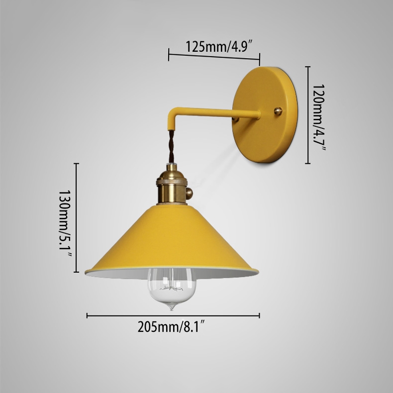 Minimalist Industrial Single Light Saucer Shade Metal Hanging Indoor Wall Sconce in Yellow window image