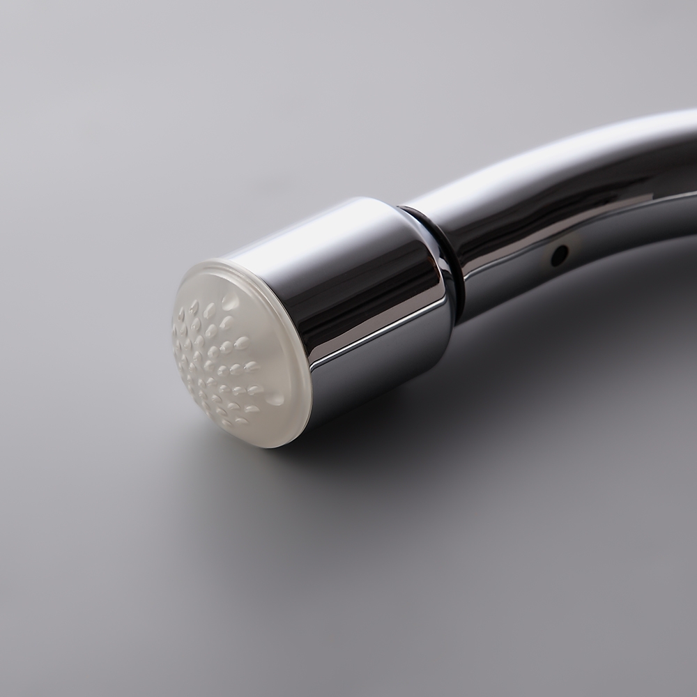 LED Single Side Handle Swivel Spout Kitchen Sink Faucet with Pull-Out Sprayer in Chrome window image