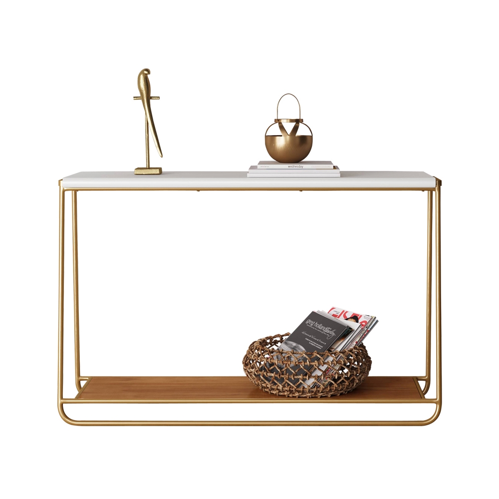 White&Natural Console Table with Shelf Entryway Table Contemporary for Hallway window image