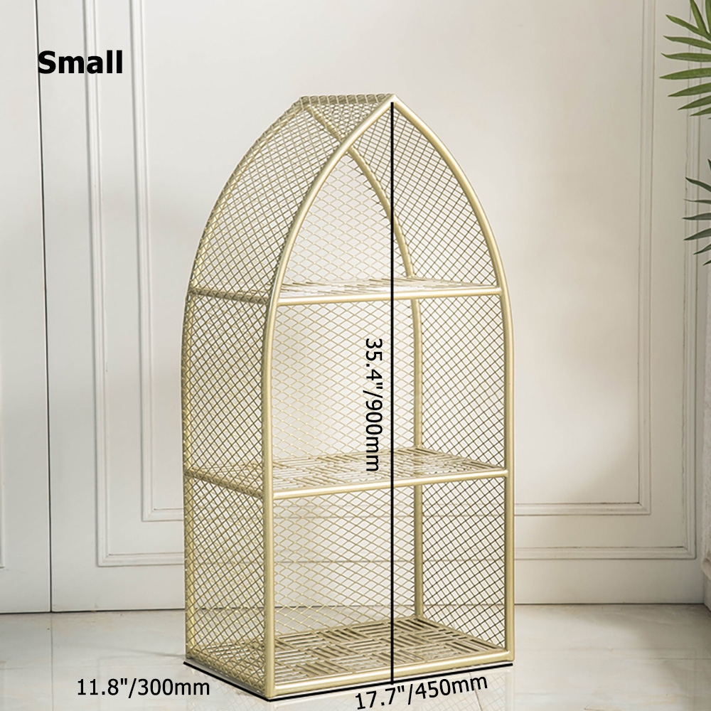 Contemporary Metal Mesh 3-Tier Etagere Bookshelf in Gold window image