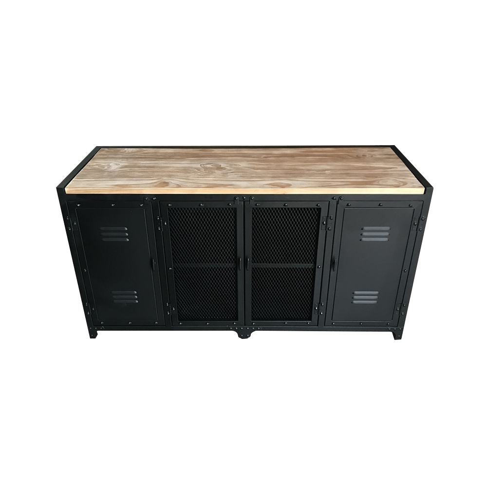 Industrial Black Sideboard Buffet Storage Cabinet Kitchen Storage Buffet with Doors&Shelf window image