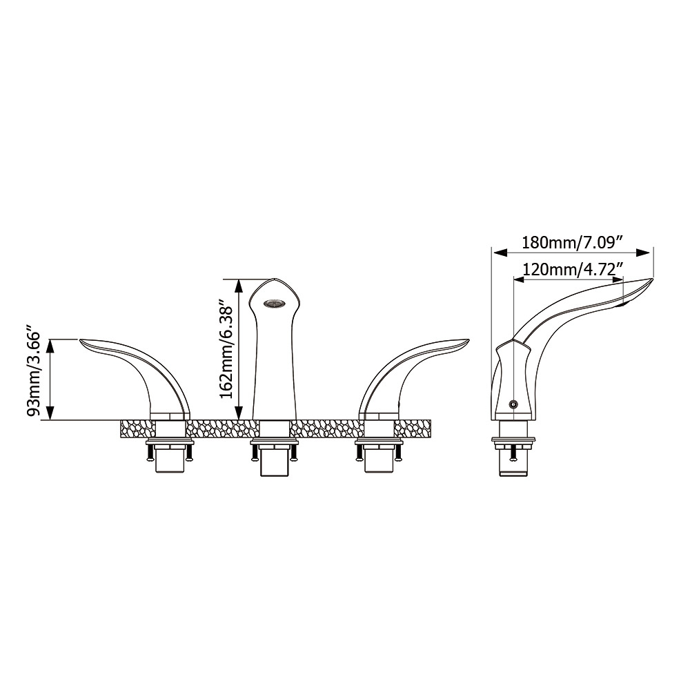 Zime Modern Aerated Spout Widespread Sink Faucet Double Handles in Gold Solid Brass window image
