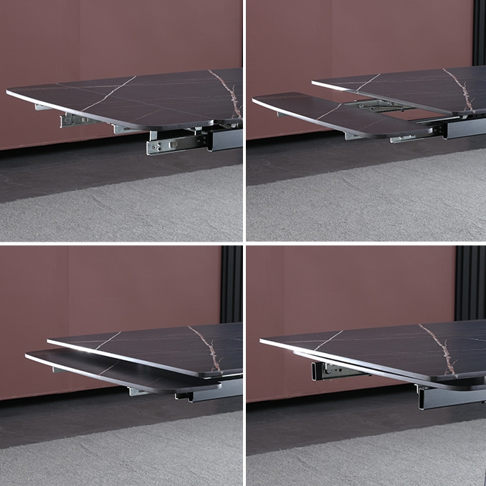 Black Extendable Dining Table Rectangular Sintered Stone Dining Room Table window image