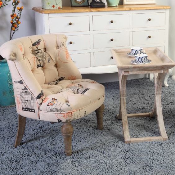 Vintage Linen Upholstered Accent Chair Button Tufted Slipper Chair window image