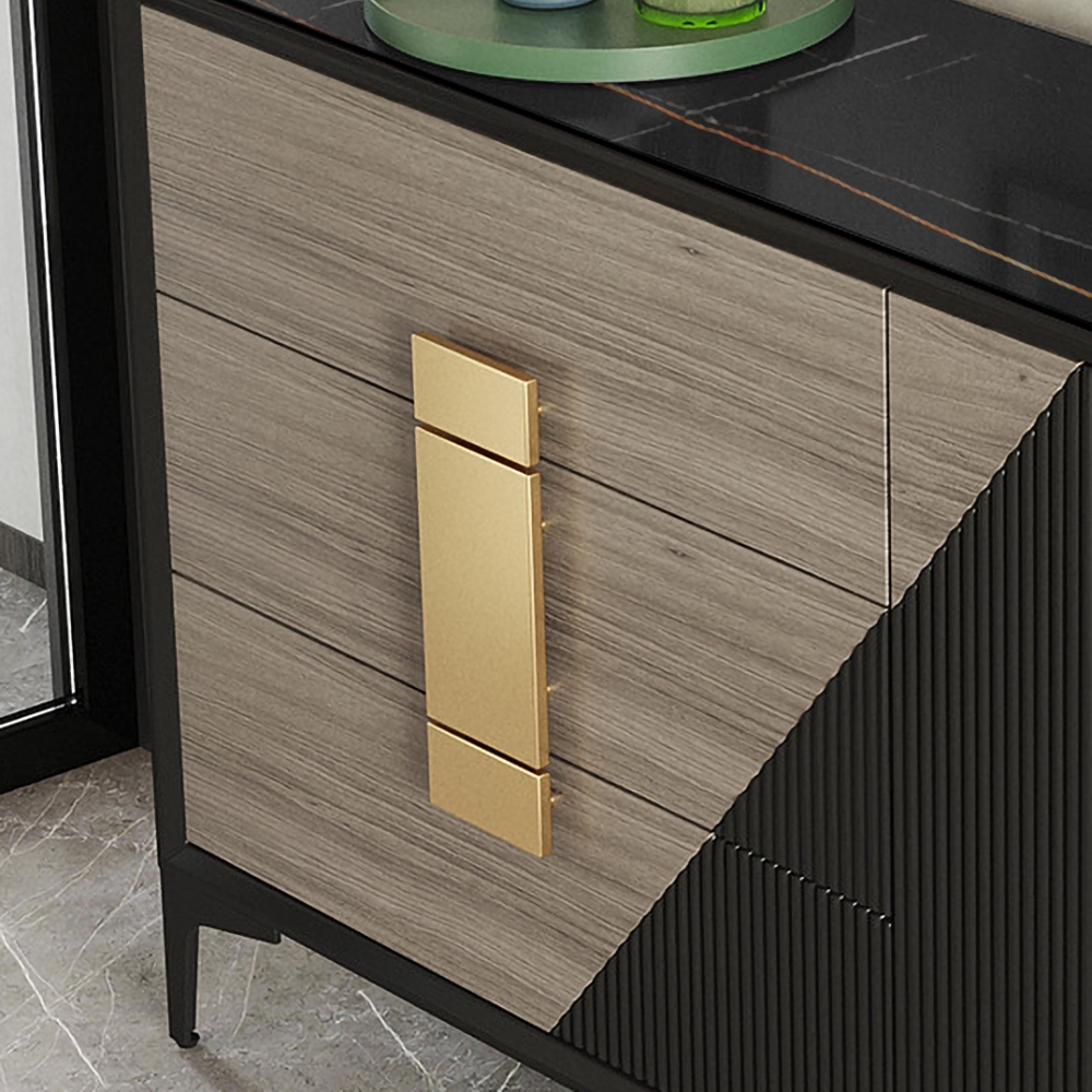 59" Black&Natural Modern Sideboard Buffet with Door&Drawers Sintered Stone Top window image