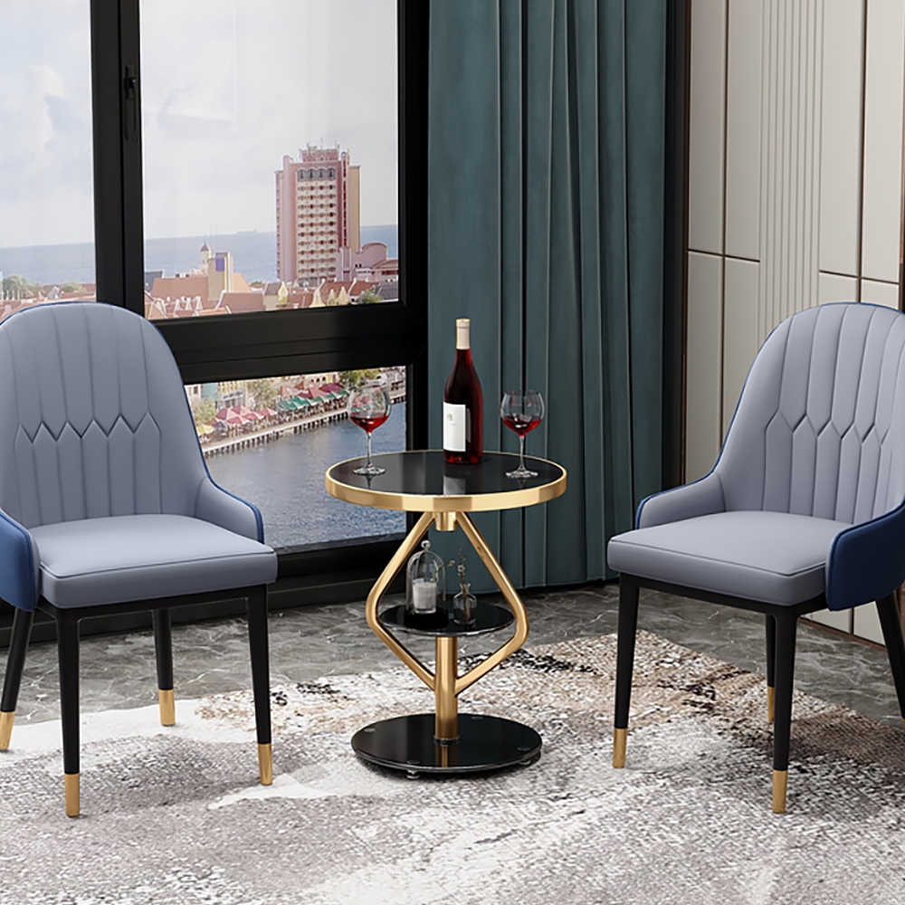 Modern Round End Table Tempered Glass Tabletop with Shelf window image