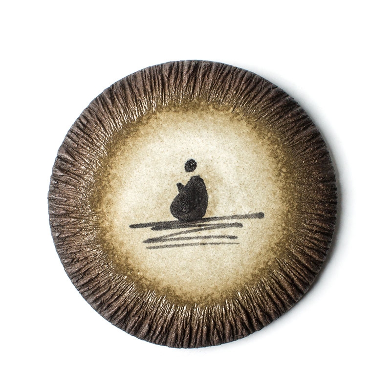Round Handmade Ceramic Coasters Brown & Beige Drink Coasters Meditation Set of 4 window image