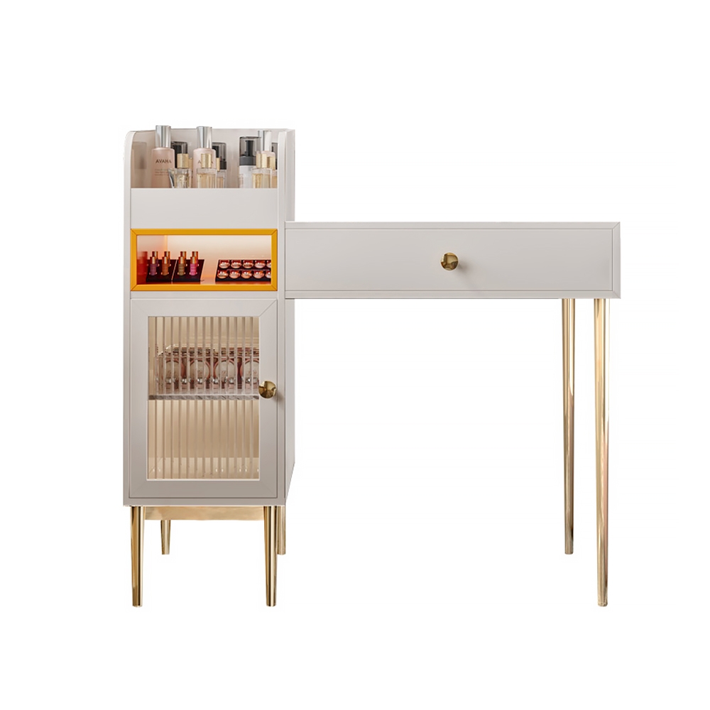 Makeup Vanity with Lights Drawer & Door Side Cabinet Dressing Table Stainless Steel Base window image