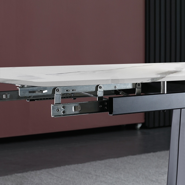 White Extendable Dining Table Rectangular Sintered Stone Dining Room Table window image