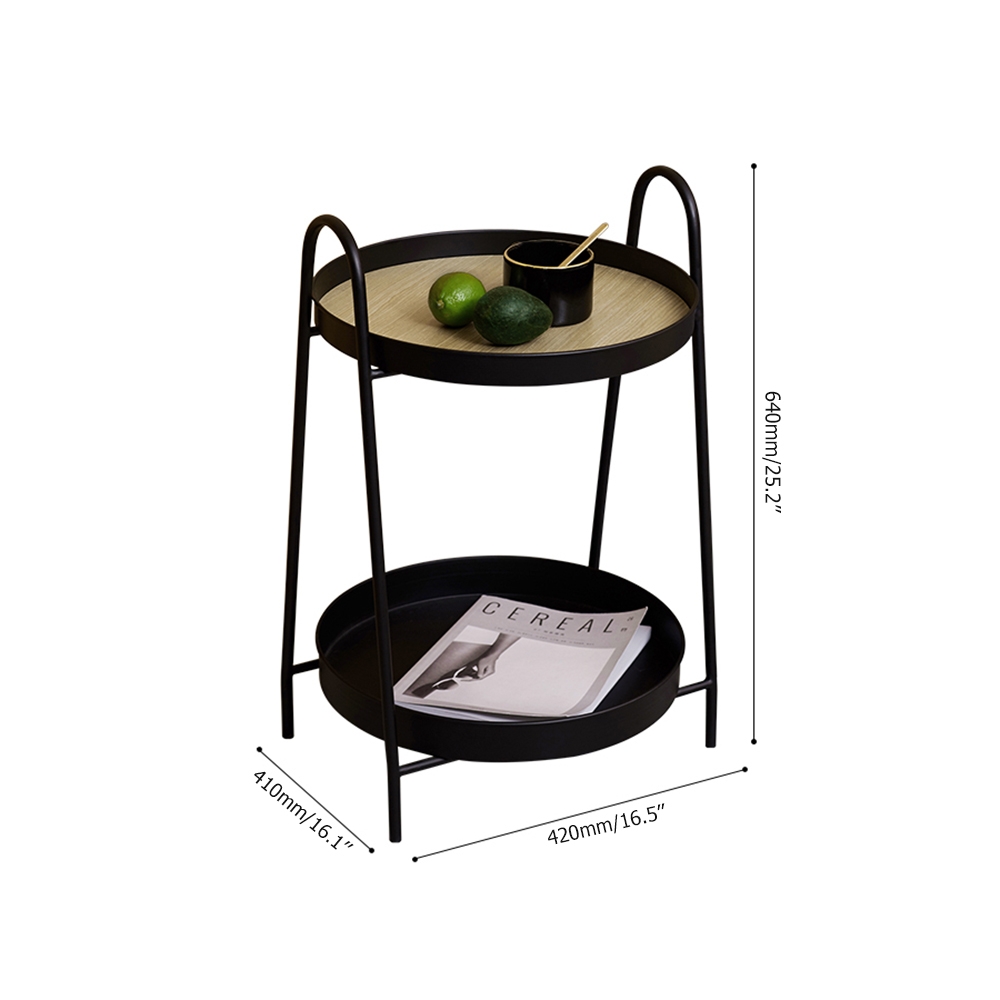 Modern Round End Table for Living Room with Storage MDF&Metal Black window image
