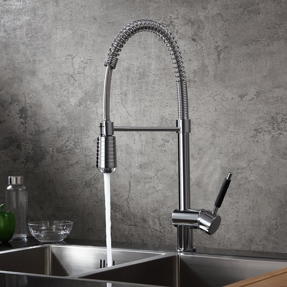 Trins LED Single-Handle Commercial Spring Kitchen Sink Faucet with Pull Down Spray Chrome window image