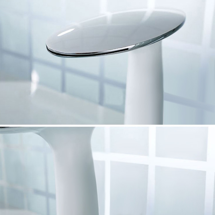 Pene Contemporary Widespread Waterfall Solid Brass Bathroom Sink Faucet Double Lever Handle Finished in White with a Pinch of Chrome window image