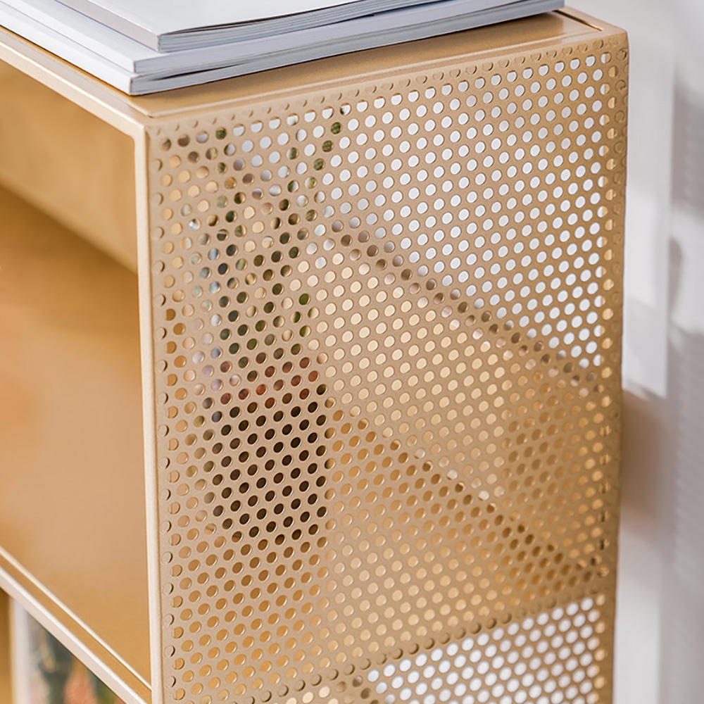 Modern Metal Mesh 8-Tier Etagere Bookshelf Bookcase in Gold Set window image