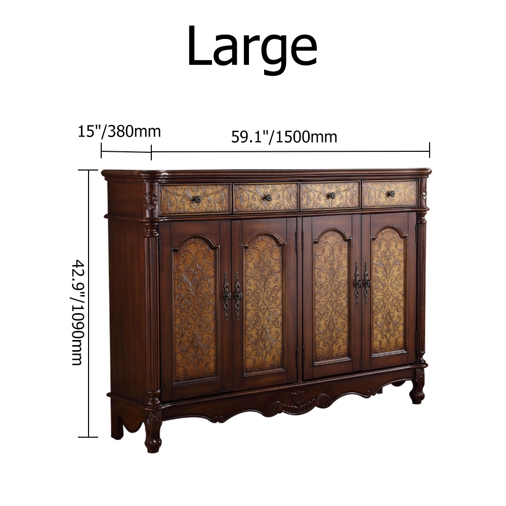 59.1" Vintage Walnut Shoe Cabinet Embossed Floral Surface with 6 Shelves and 4 Doors window image
