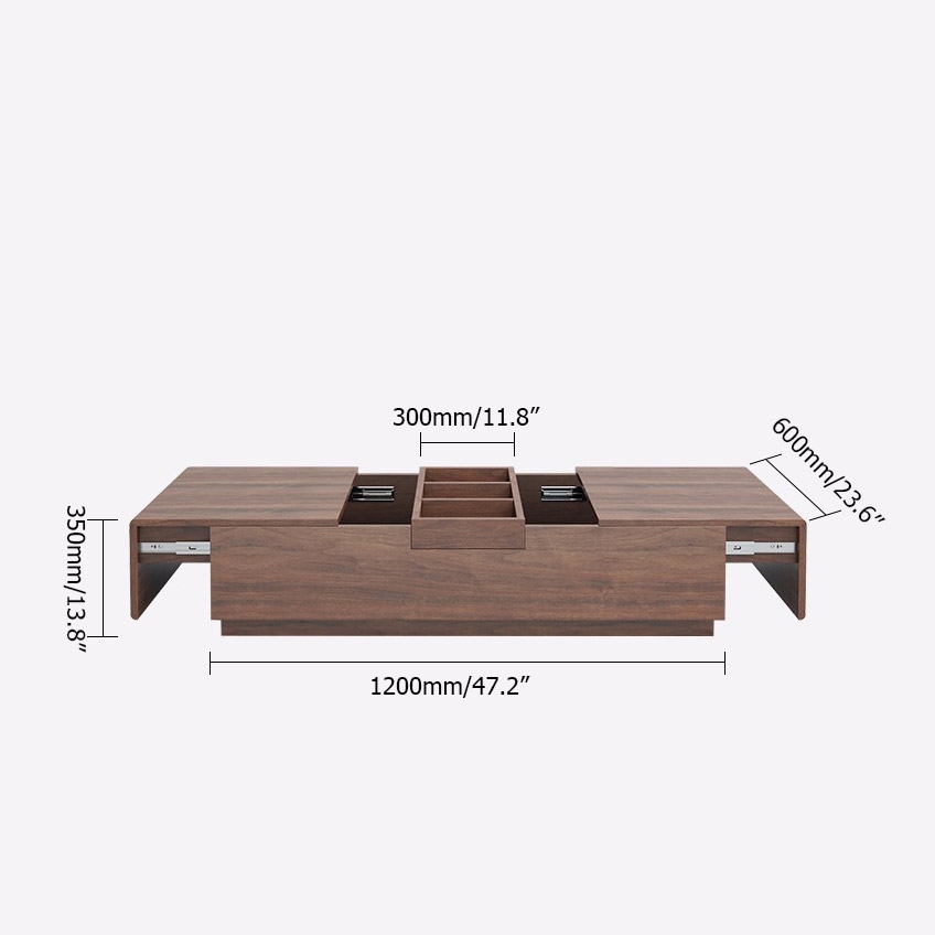 Coffee Table with Storage Wood Coffee Table with Tray Rectangular Coffee Table Mid-Century Walnut Accent Table window image