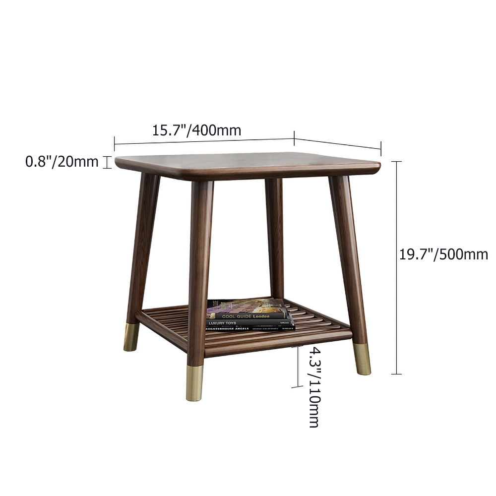 Solid Wood End Table Modern Square Side Table with Storage Shelf window image