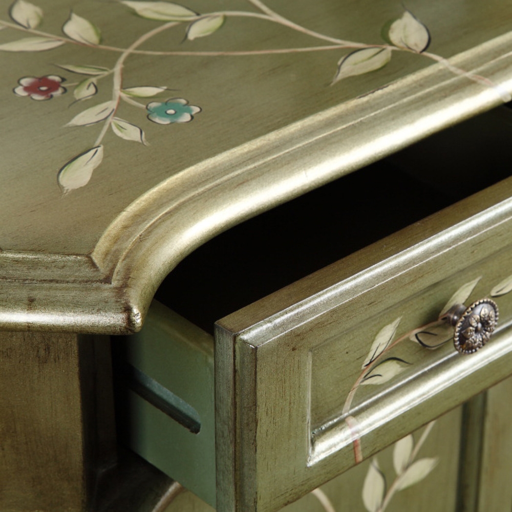 762mm Vintage Distressed Green Sideboard Antique Pulls with 2 Doors 2 Drawers 1 Shelf window image