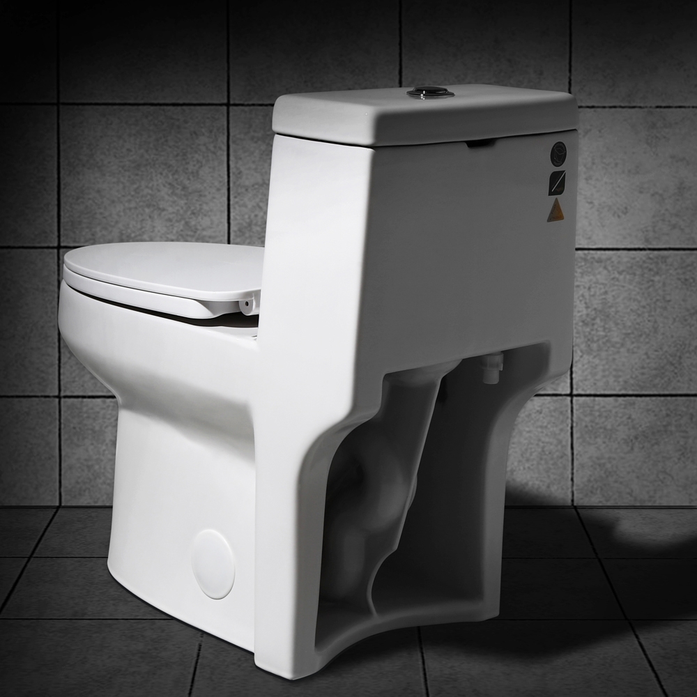 Contemporary White Water Sense Labled One-Piece Elongated Dual Flush Siphonic Toilet Slow Close Seat