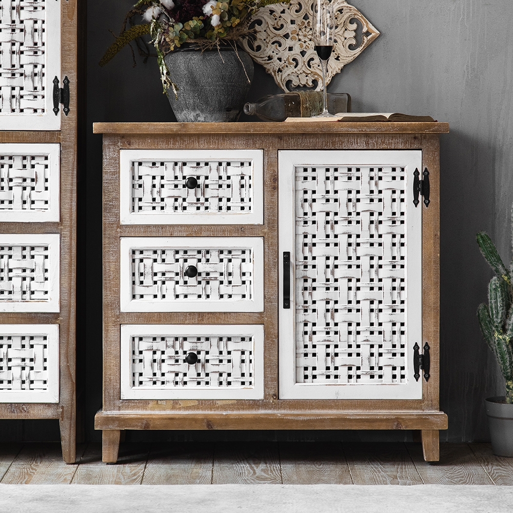 Cottage Distressed White Cabinet with Drawers & Doors window image