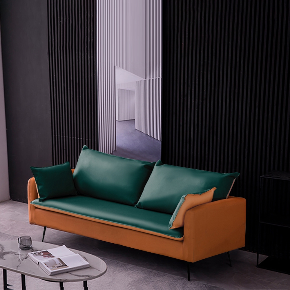 Canapé rembourré moderne en cuir 1680 mm avec pieds en métal noir, oreiller inclus image de fenêtre