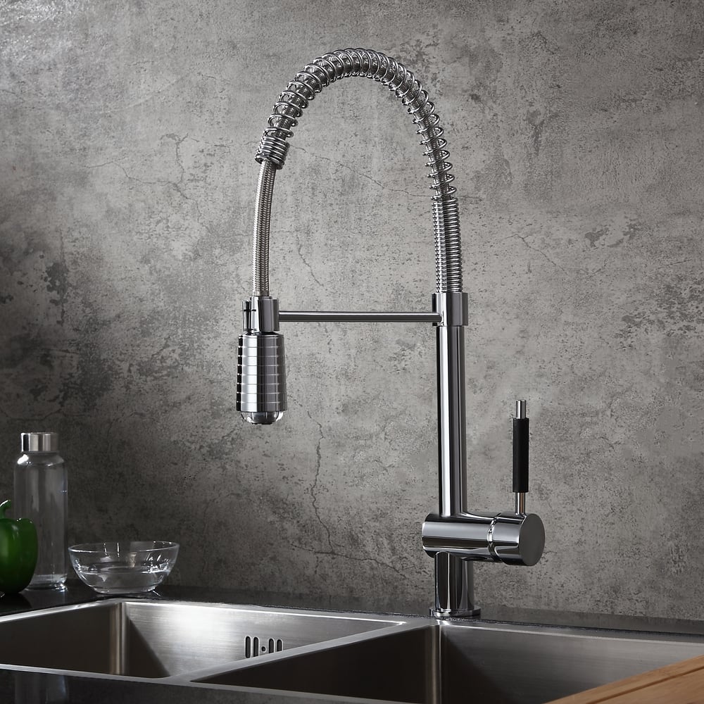 Trins LED Single-Handle Commercial Spring Kitchen Sink Faucet with Pull Down Spray Chrome window image