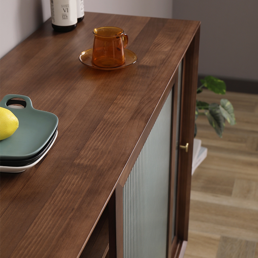 43" Walnut Sideboard Cabinet with Sliding Door & Adjustable Shelves Pine Wood window image